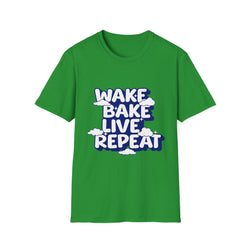 Wake Bake Live Repeat - Unisex T-Shirt (Front) - Damned Threads