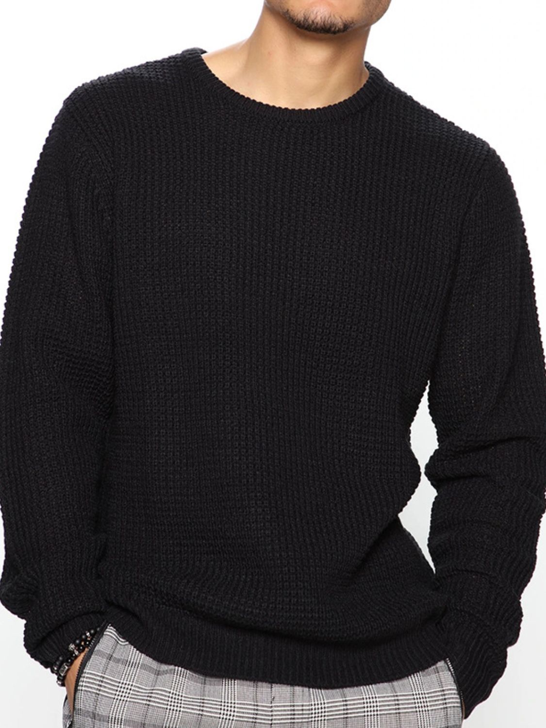 Men's Full Size Round Neck Long Sleeve Sweater Plus Size - Damned Threads