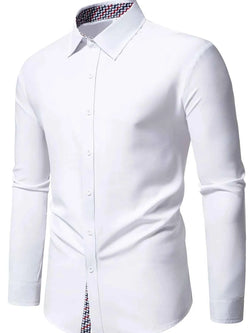 Men's Button-Down Shirt with Checkered Contrast Trim