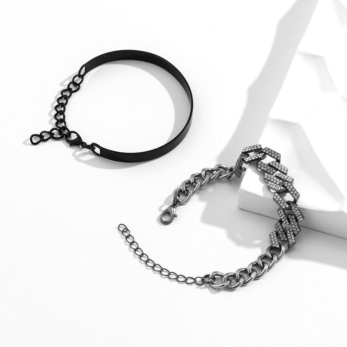 Double Black & Rhinestone Bracelet Set - Damned Threads