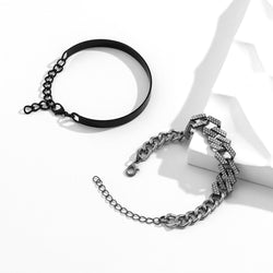 Double Black & Rhinestone Bracelet Set - Damned Threads