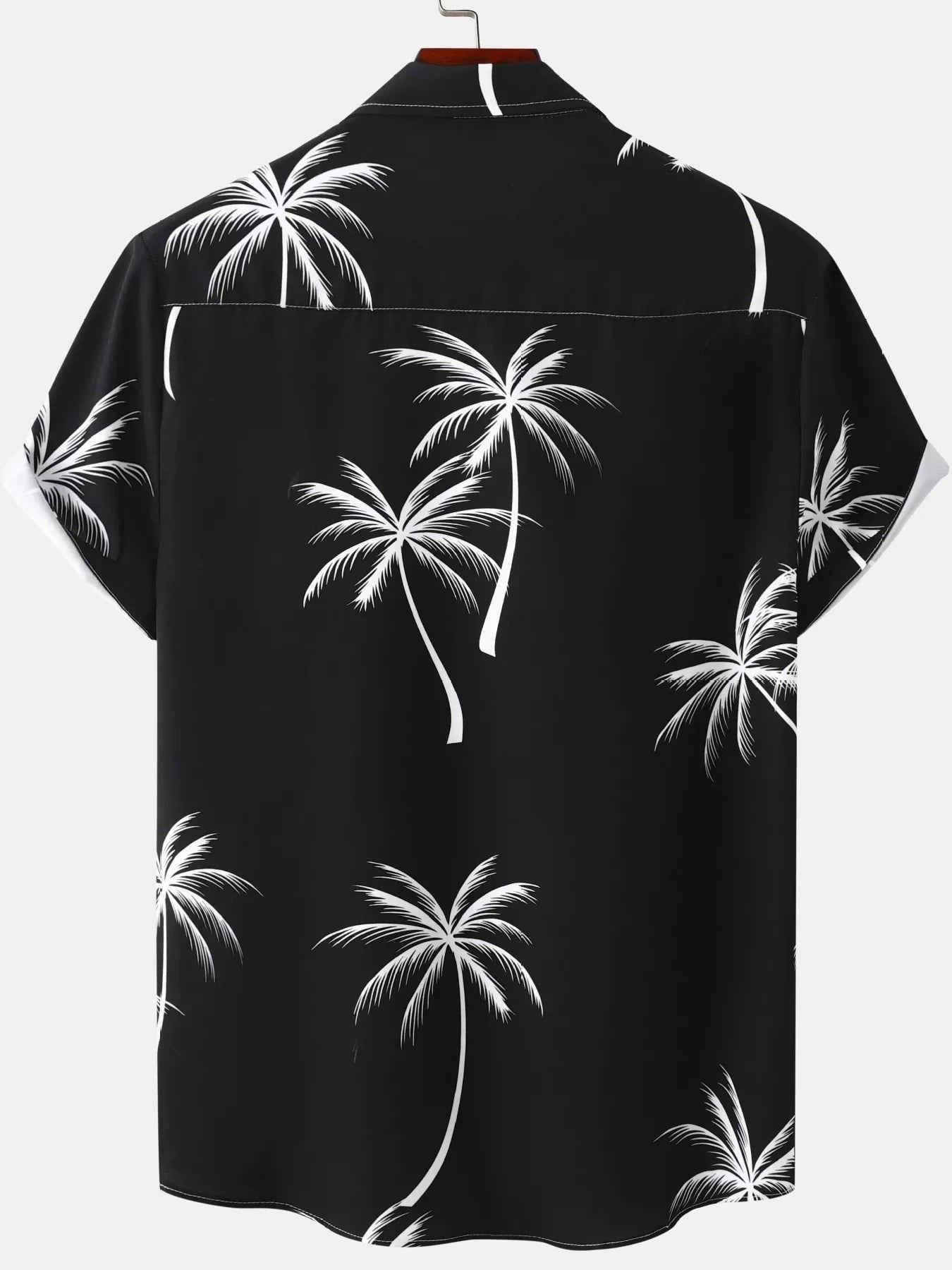 Men's Plus Size Tropical Palm Print Short Sleeve Button Down Shirt