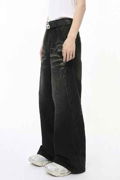 Washed Cat Whiskered Wide Leg Jeans - Damned Threads