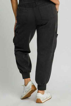 Umgee Full Size Mineral Washed Elastic Waist Cargo Pants Plus Size - Damned Threads