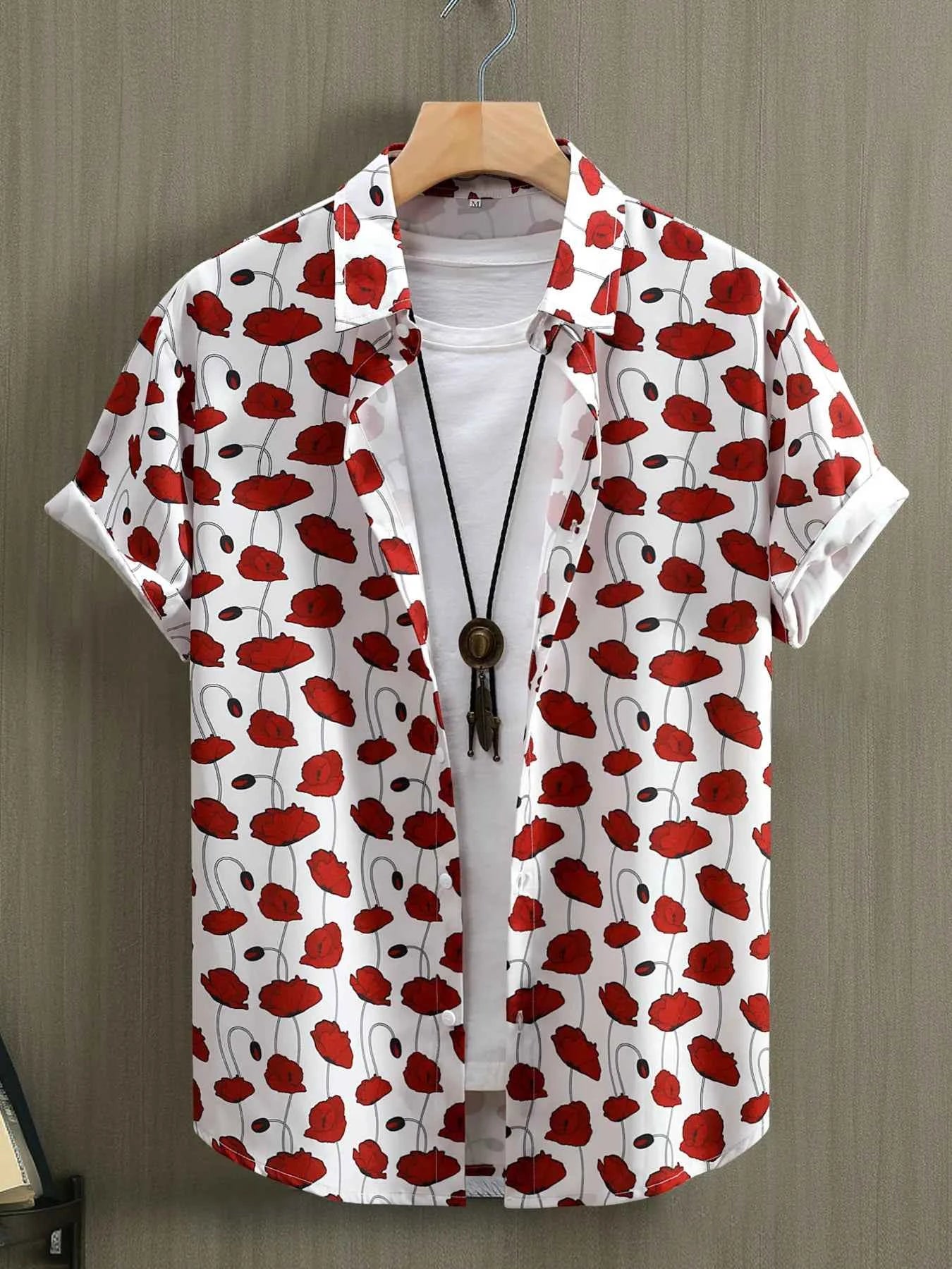Men's Floral Button Up Short Sleeve Shirt