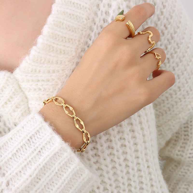 18K Gold Geometric Design Luxury Bracelet Necklace Set - Damned Threads