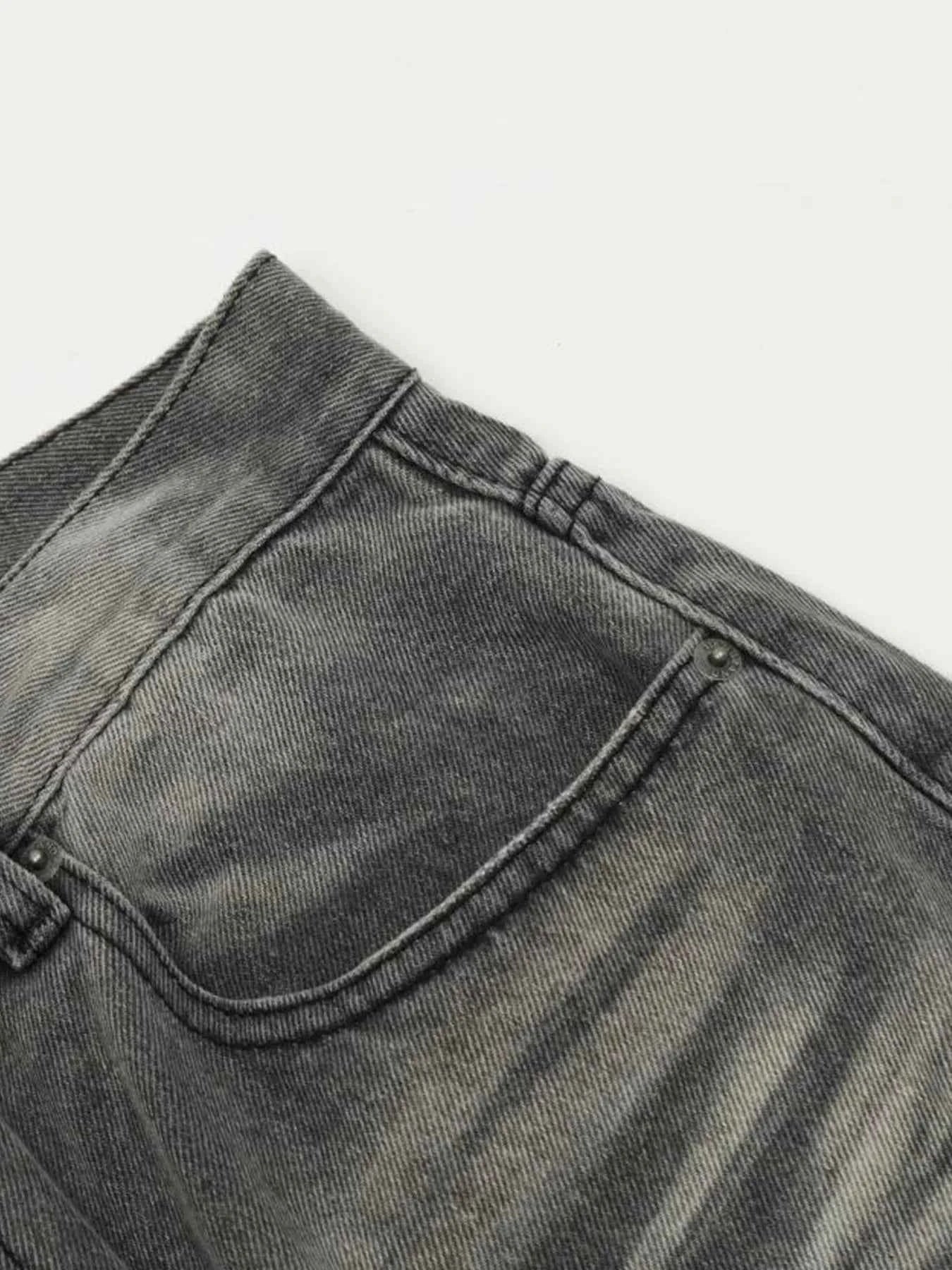 Men's Vintage Washed Distressed Wide-Leg Jeans