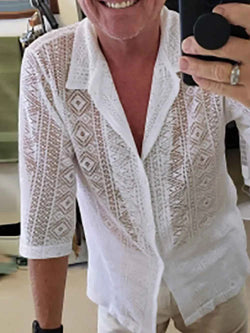 Men's Full Size Lace Half Sleeve Button Down Shirt Plus Size - Damned Threads