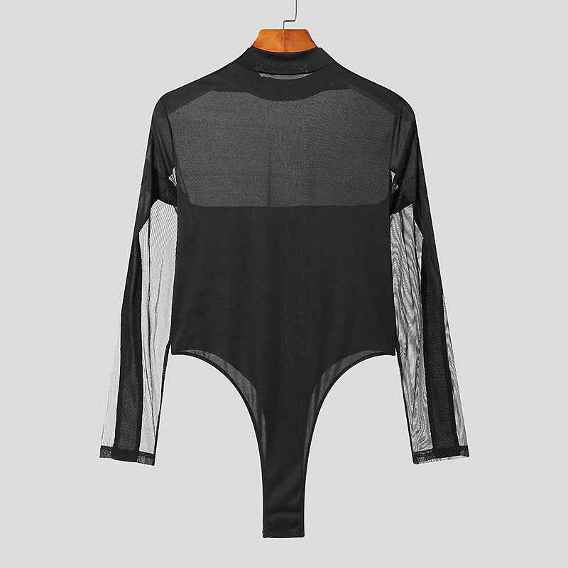 Men's Mesh Ribbon Long Sleeve Bodysuit - Damned Threads