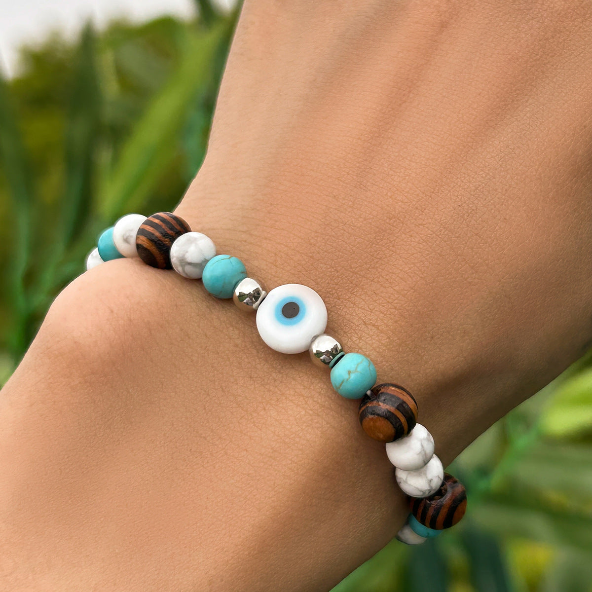 Turquoise & Wooden Beads Bracelet - Damned Threads