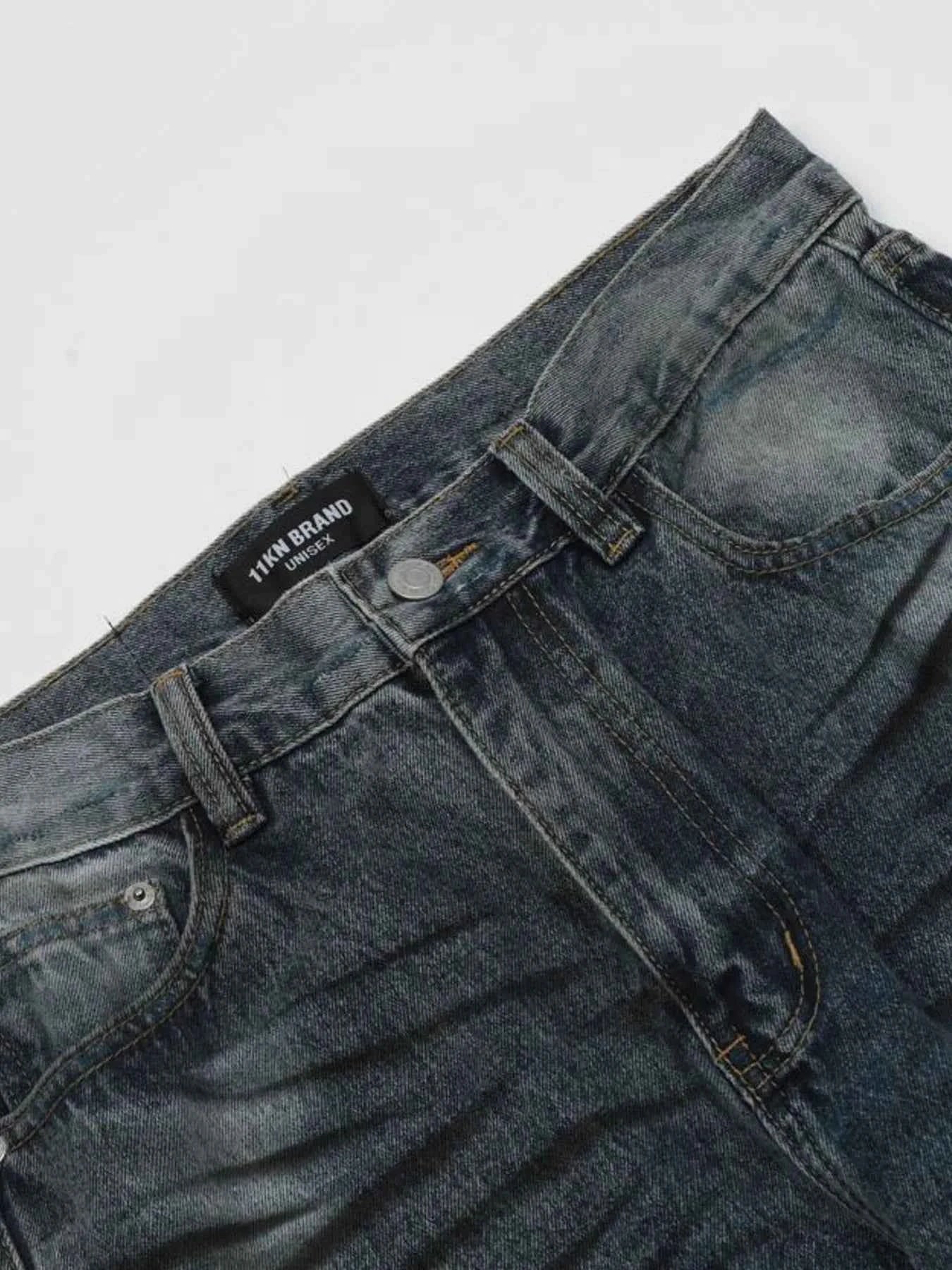 Men's Washed Distressed Wide-Leg Jeans