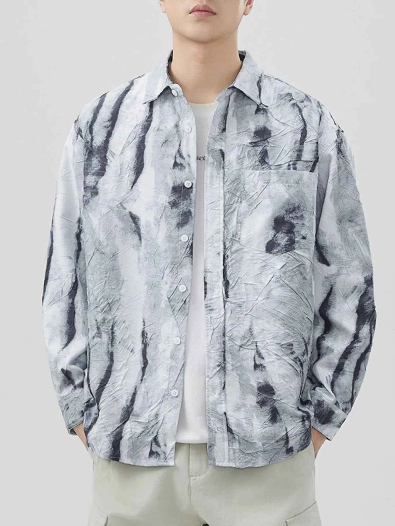 Men's Plus Size Tie-Dye Button Up Long Sleeve Shirt
