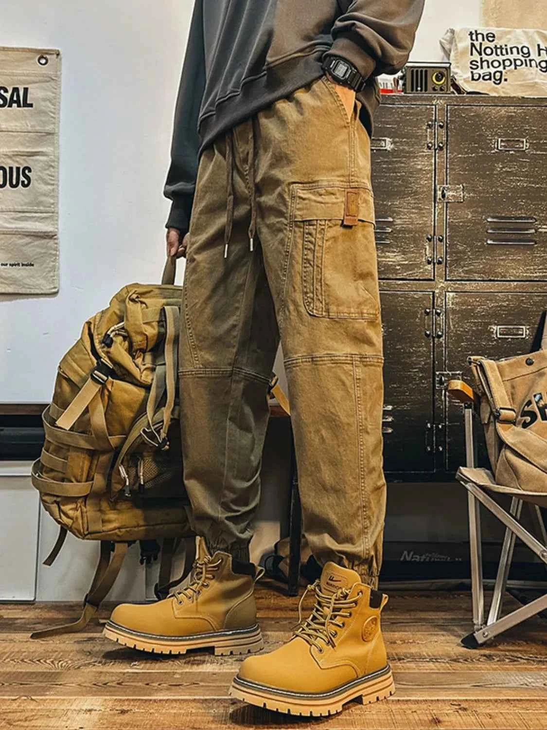 Men's Plus Size Drawstring Pants with Cargo Pockes