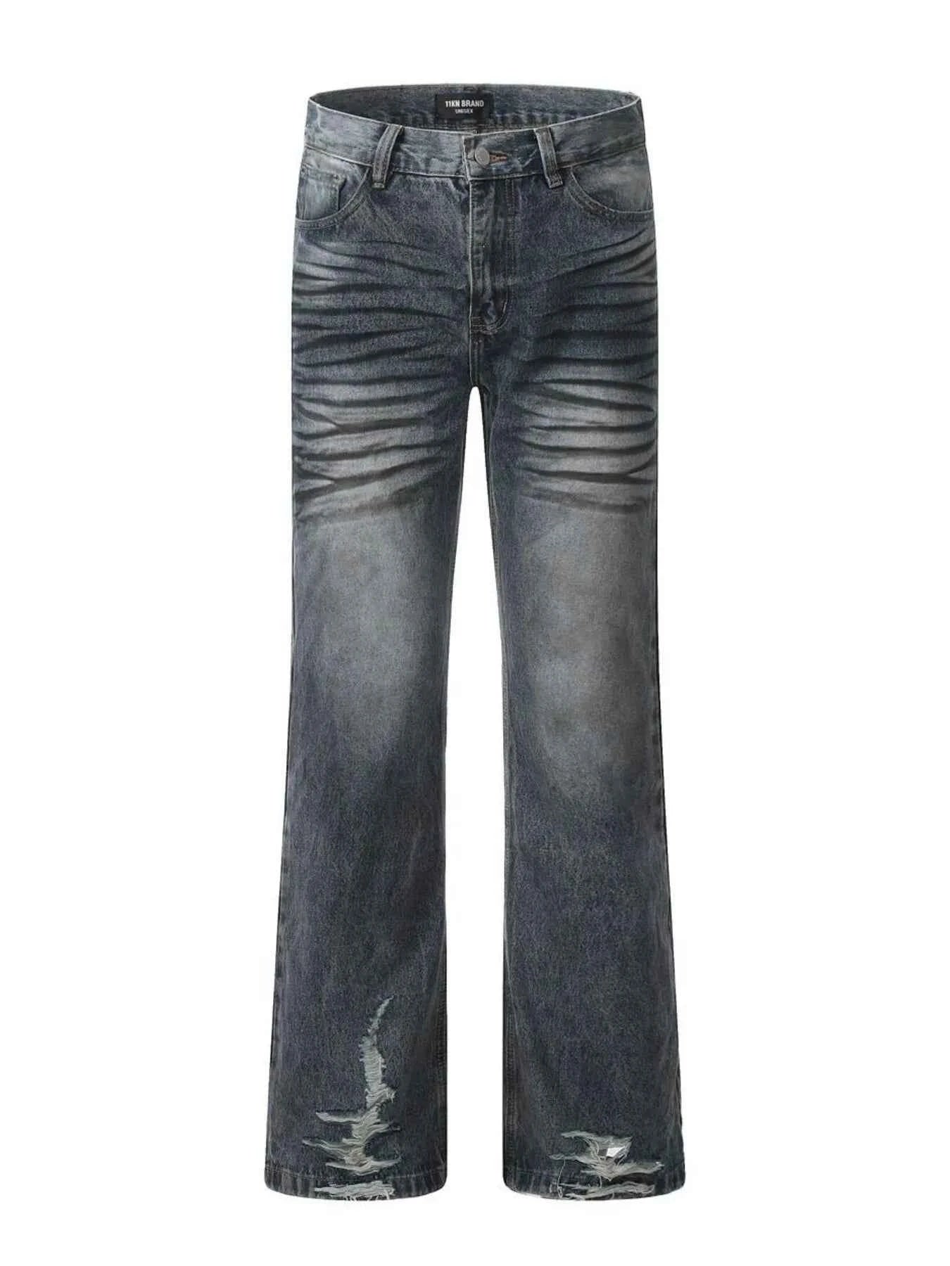 Men's Washed Distressed Wide-Leg Jeans