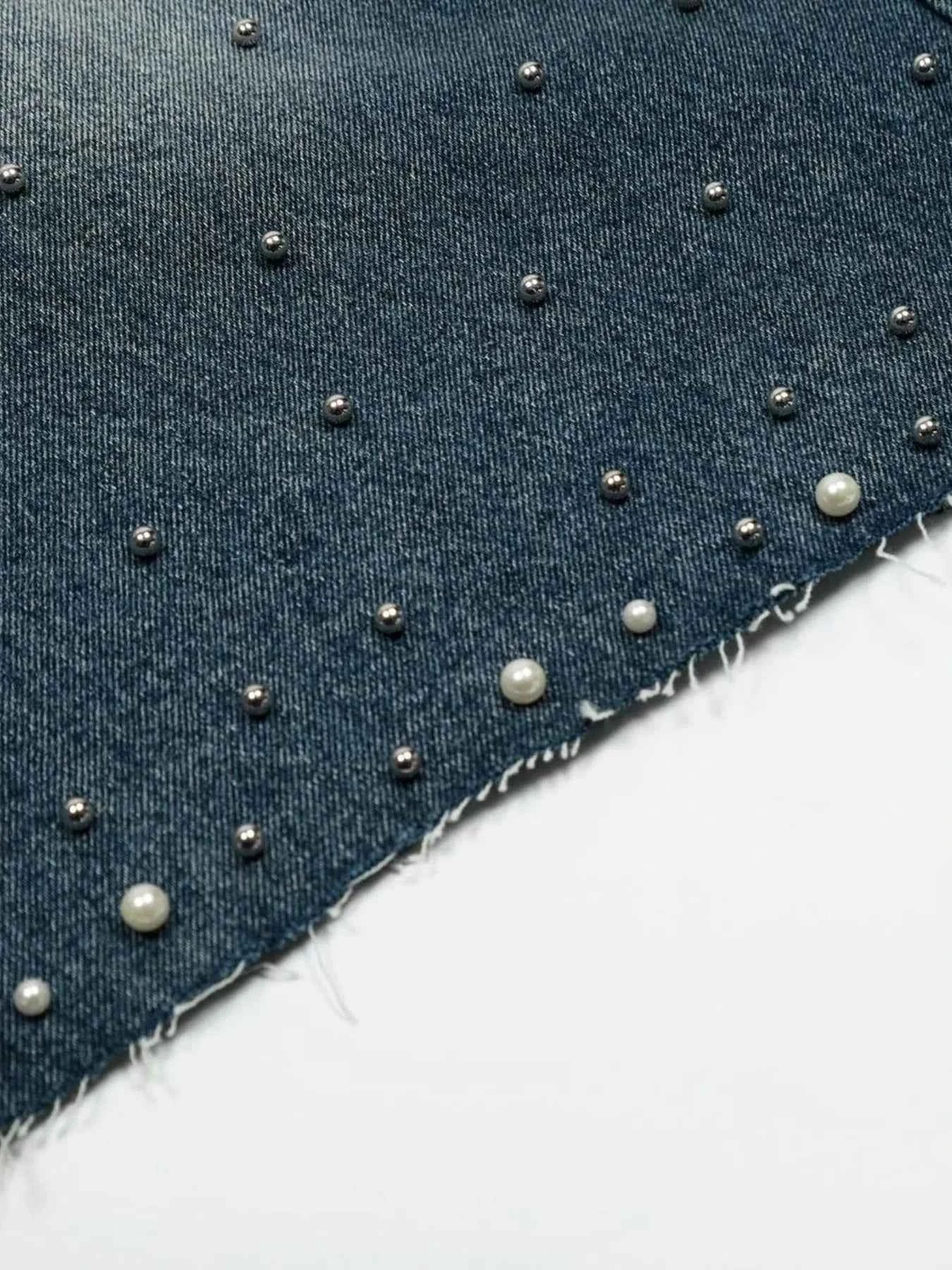 Men's Pearl Embellished Wide Leg Denim Shorts