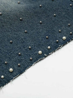 Men's Pearl Embellished Wide Leg Denim Shorts