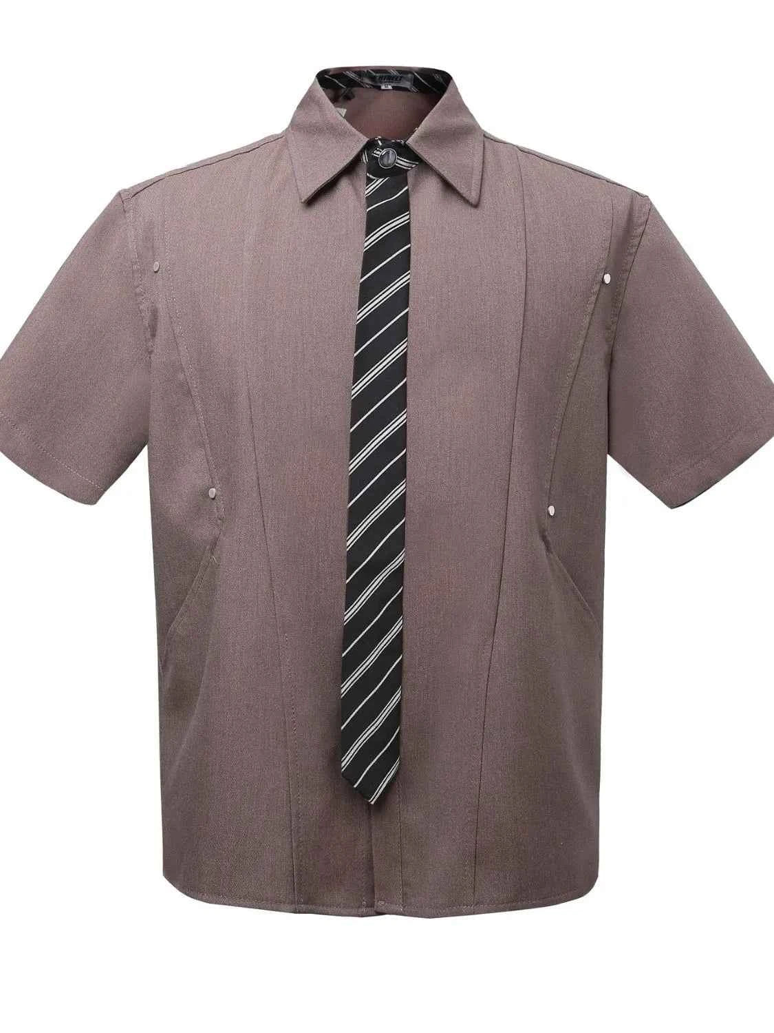 Men's Short Sleeve Shirt with Striped Tie