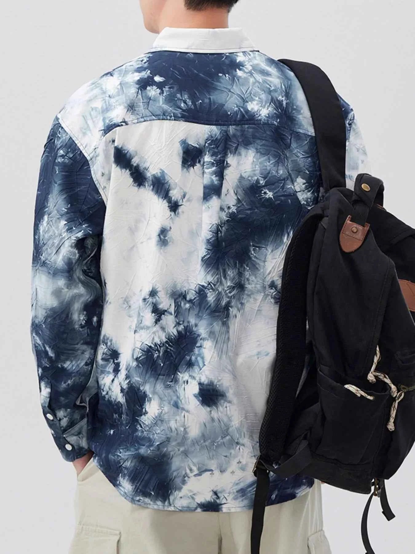 Men's Plus Size Tie-Dye Button Up Long Sleeve Shirt