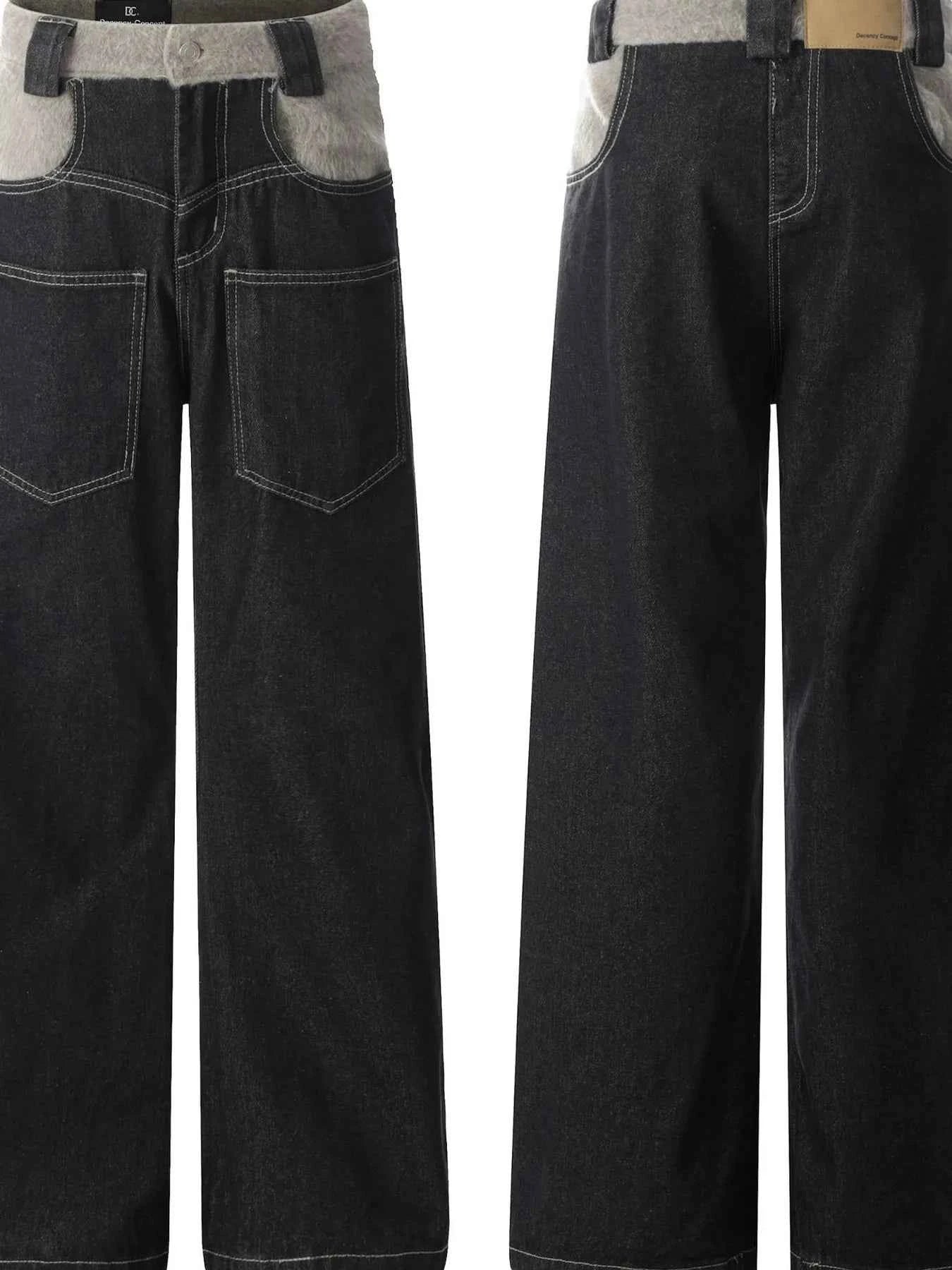 Men's Two-Tone Wide Leg Jeans with Contrast Stitching