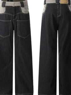 Men's Two-Tone Wide Leg Jeans with Contrast Stitching