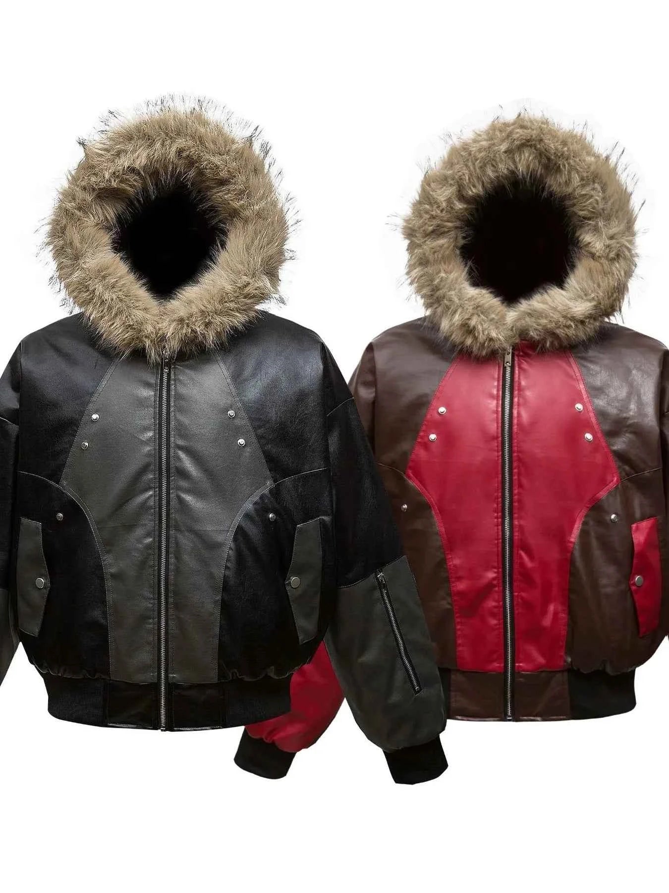 Men's Faux Fur Hooded Contrast Bomber Jacket