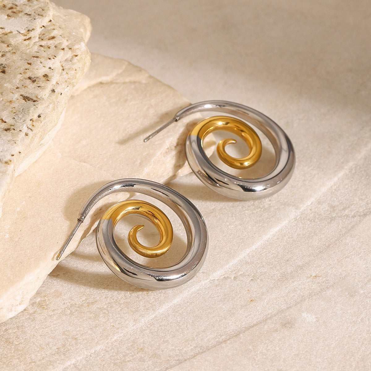 18K Gold Spiral Earrings Gold & Silver - Damned Threads