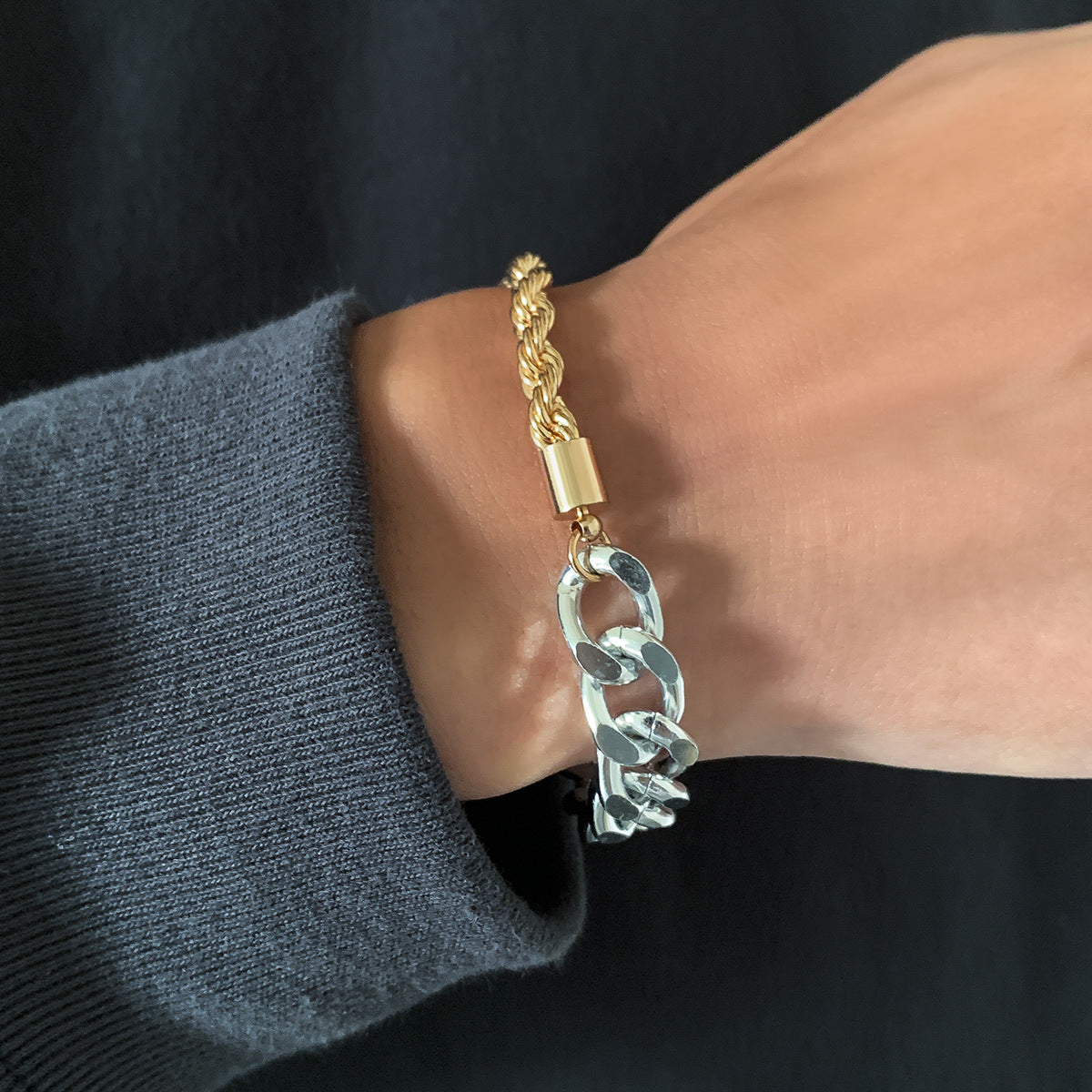 Contrasting Two-Color Adjustable Twist-Chain Bracelet - Damned Threads