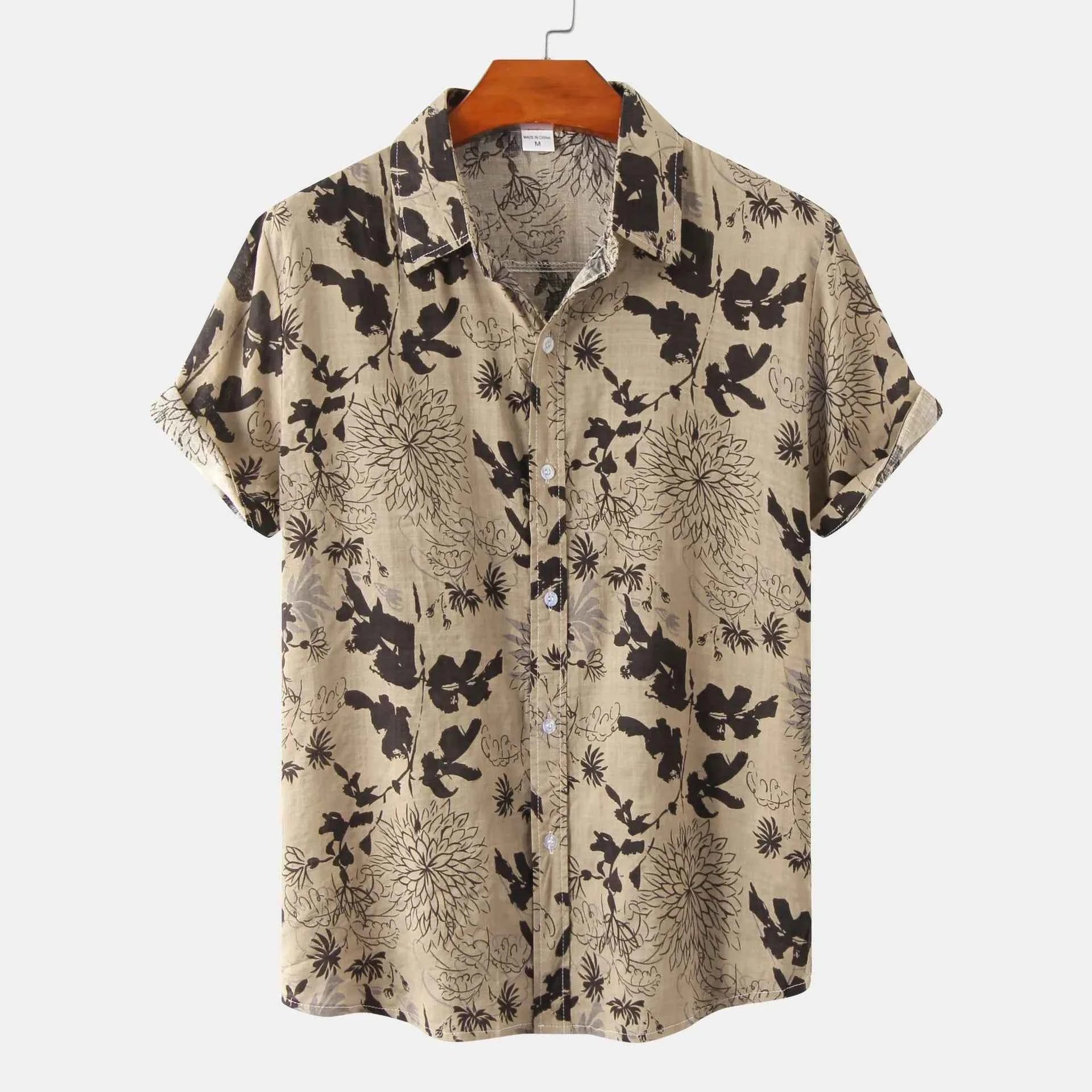 Men's Plus Size Floral Print Short Sleeve Button Down Shirt