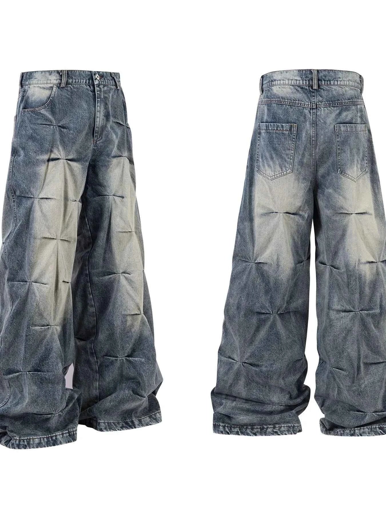 Men's Ruched Wide Leg Jeans