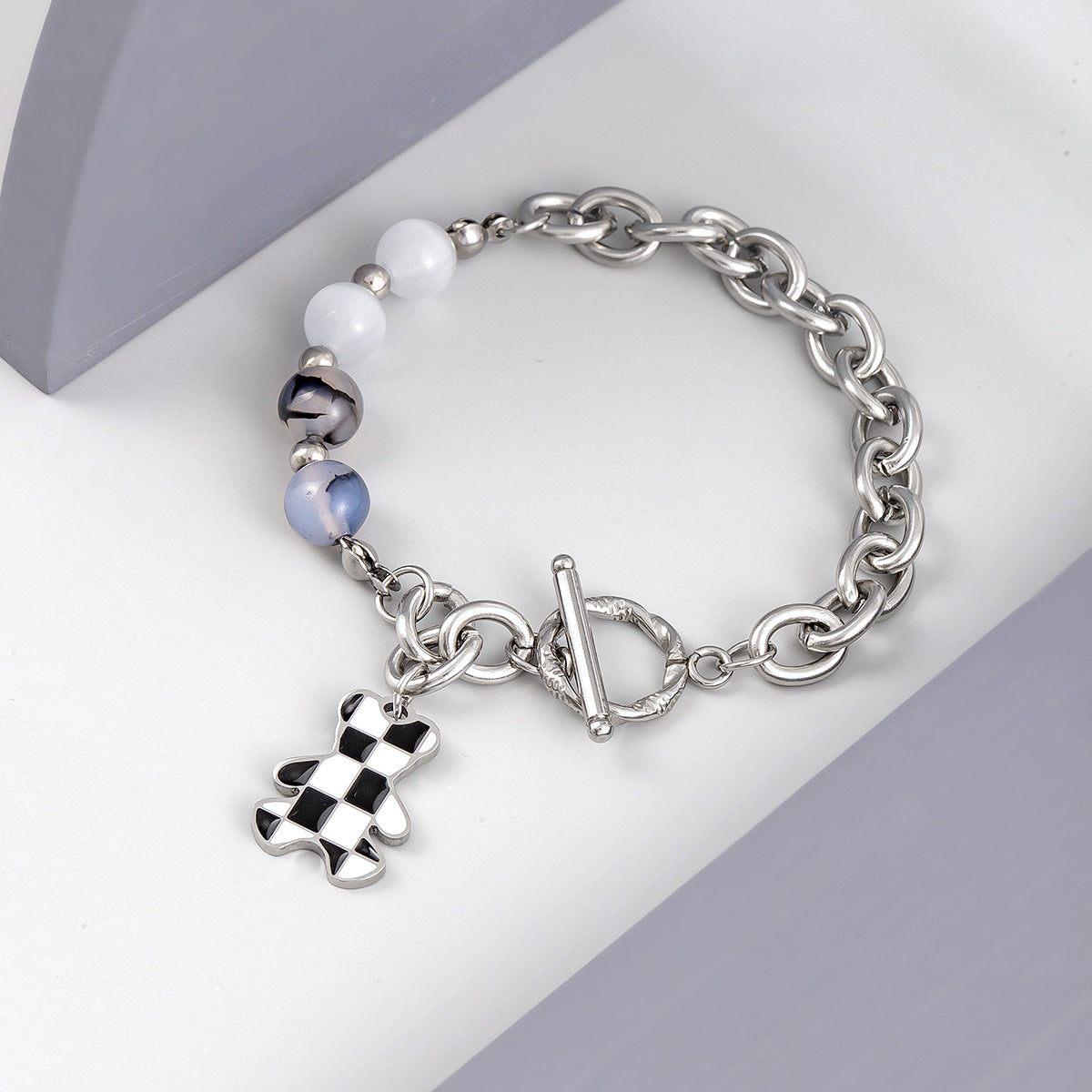 Black & White Chessboard Bear Bracelet - Damned Threads