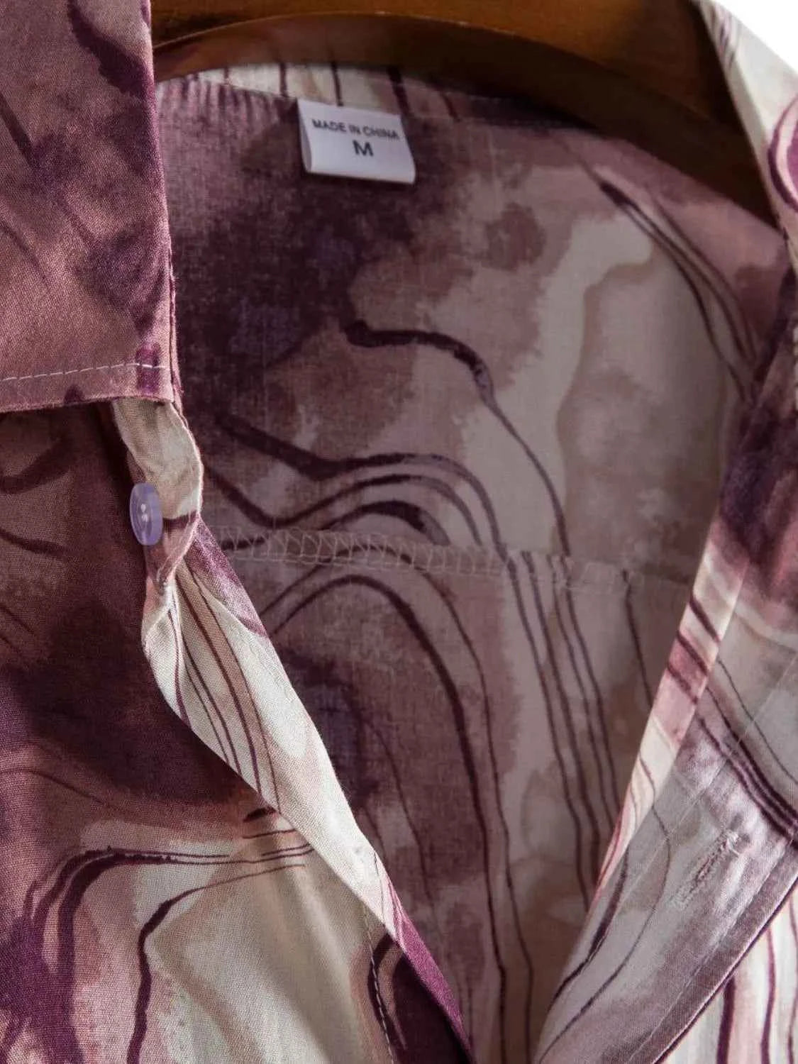 Men's Plus Size Abstract Marble Print Short Sleeve Button-Up Shirt