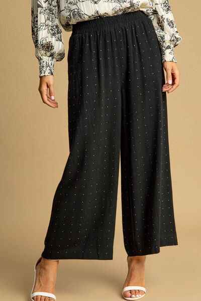 Umgee Full Size High Waisted Embellished Linen Pants Plus Size - Damned Threads