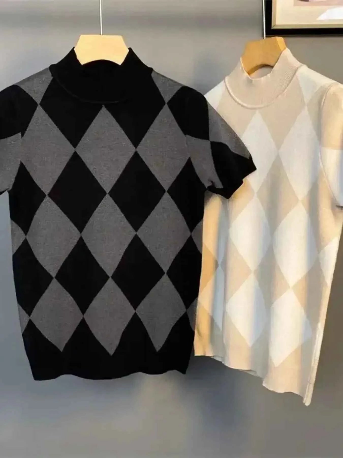 Men's Full Size Diamond Pattern Short Sleeve Knit Top Plus Size