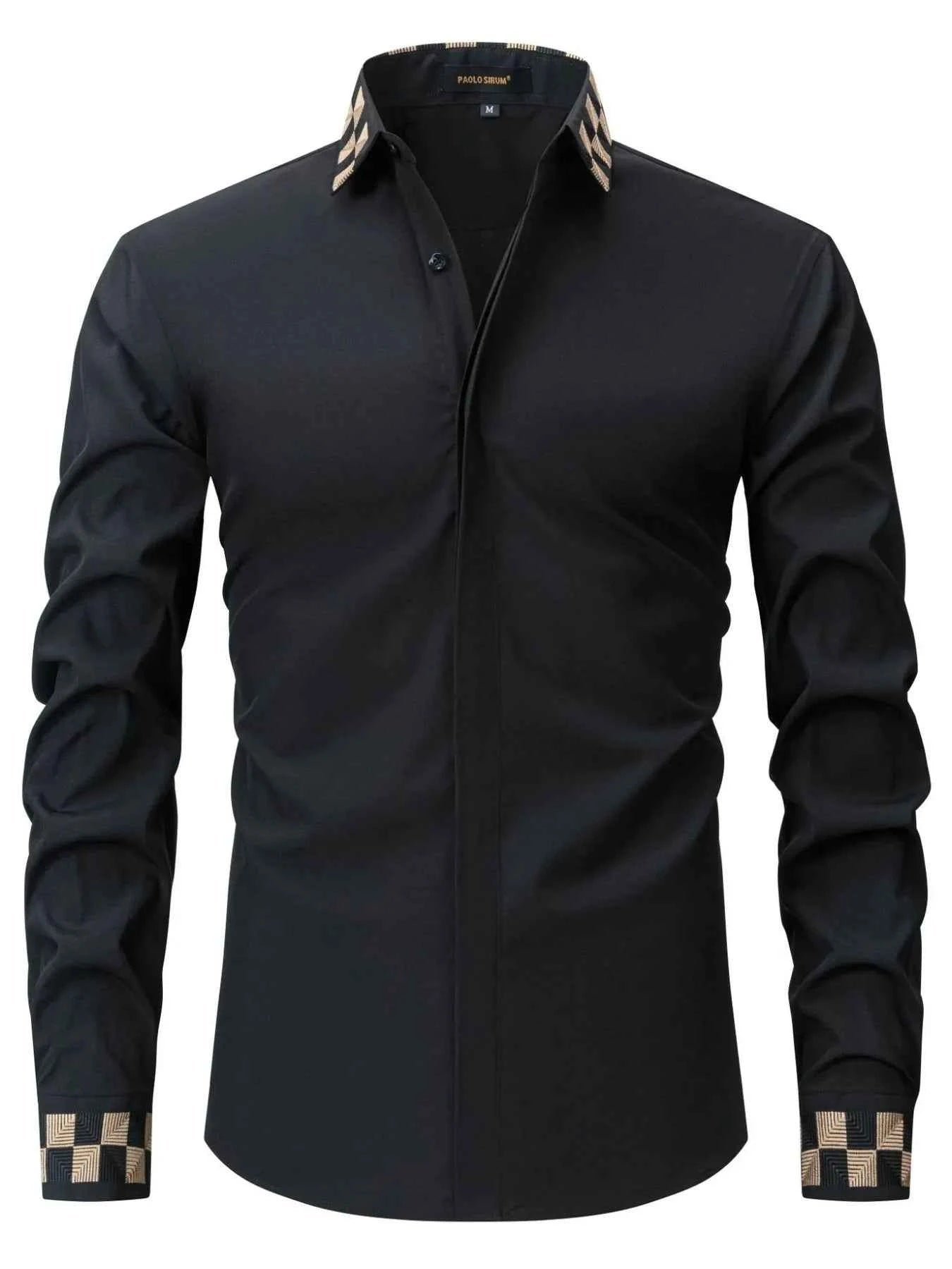 Men's Full Size Plaid Trim Collar Long Sleeve Shirt Plus Size