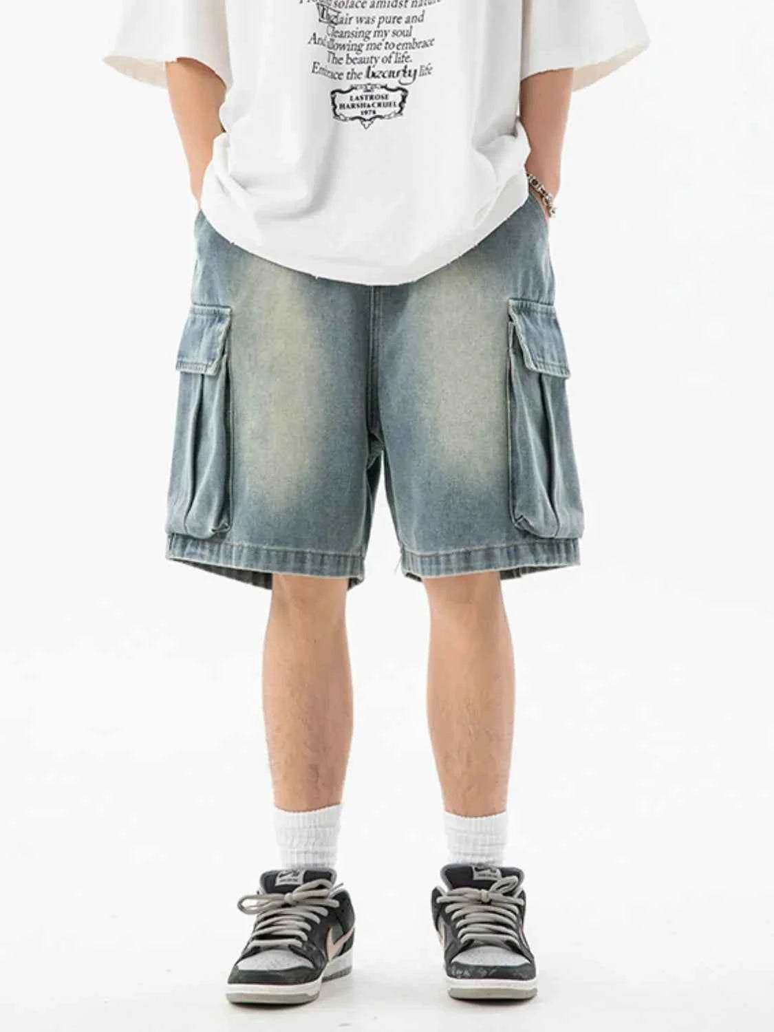 Men's Full Size Washed Cargo Denim Shorts Plus Size