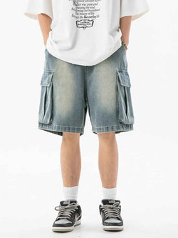 Men's Full Size Washed Cargo Denim Shorts Plus Size