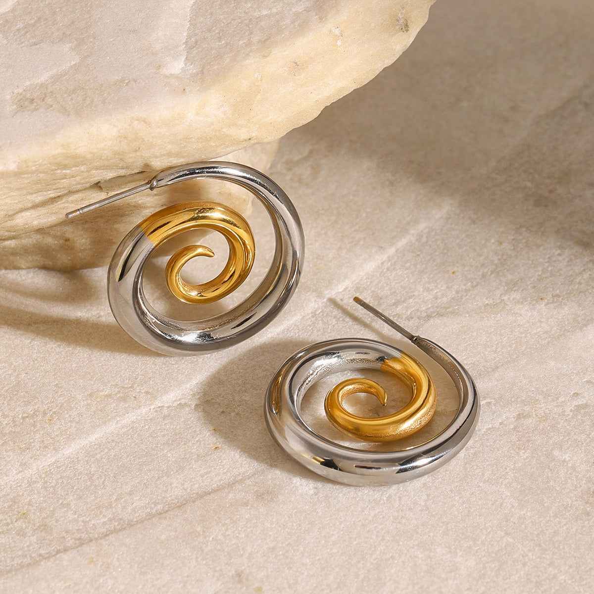 18K Gold Spiral Earrings Gold & Silver - Damned Threads