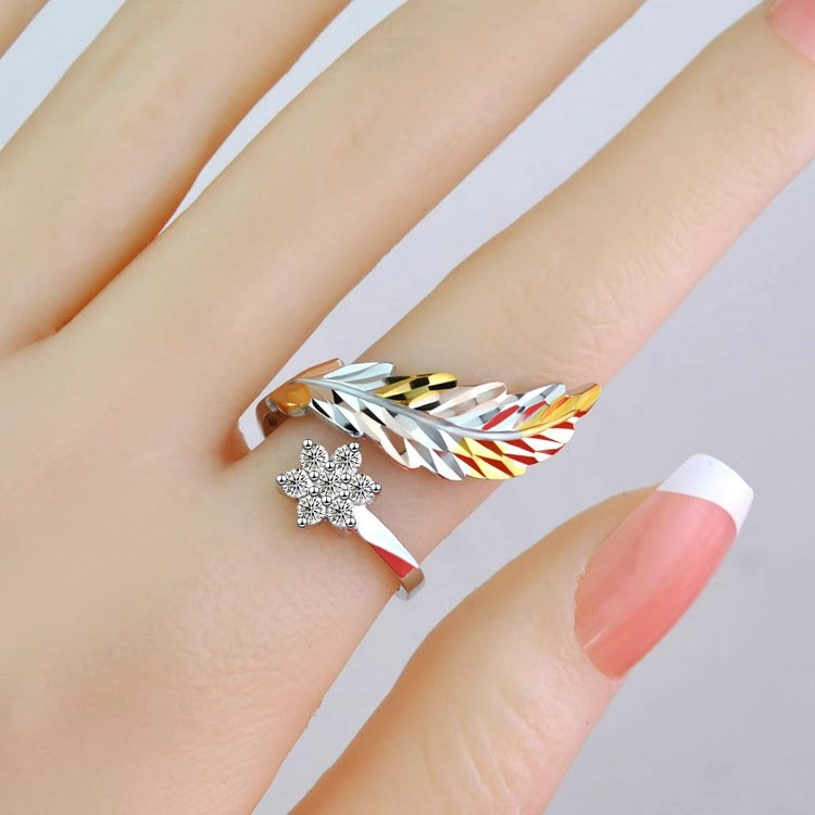 18K Gold Feather & Flower Luxury Ring - Damned Threads