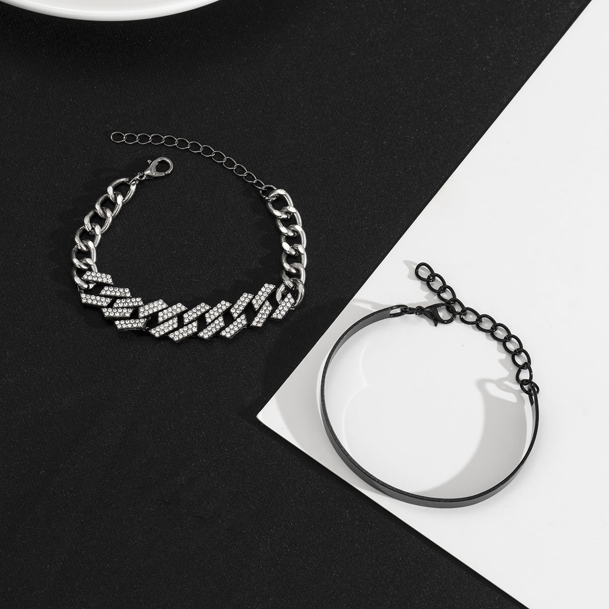 Double Black & Rhinestone Bracelet Set - Damned Threads