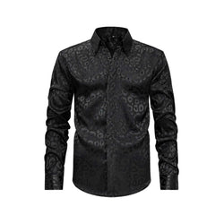 Men's Full Size Leopard Button Down Satin Shirt Plus Size