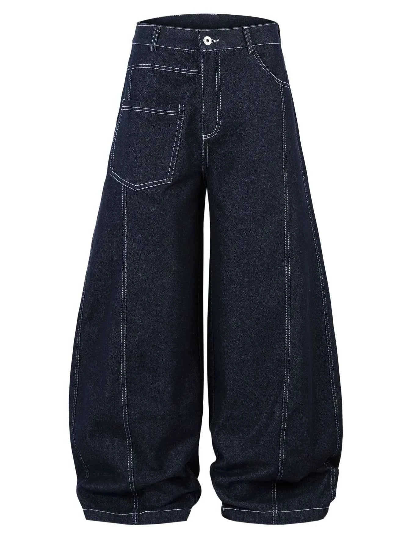 Men's High Waist Contrast Stitching Curved Jeans