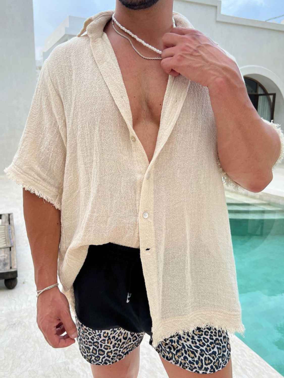 Men's Plus Size Raw Hem Button Down Collared Neck Shirt - Damned Threads