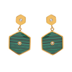 18K Gold Hexagonal Inlaid Stone Earrings - Damned Threads