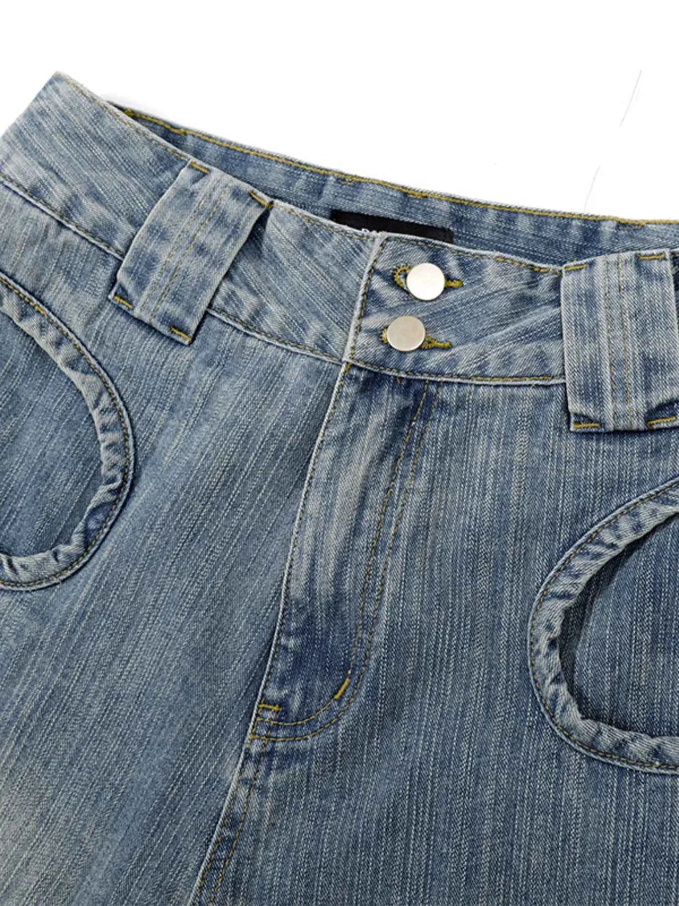 Men's Washed Denim Bermuda Shorts with Curved Pocket Detail