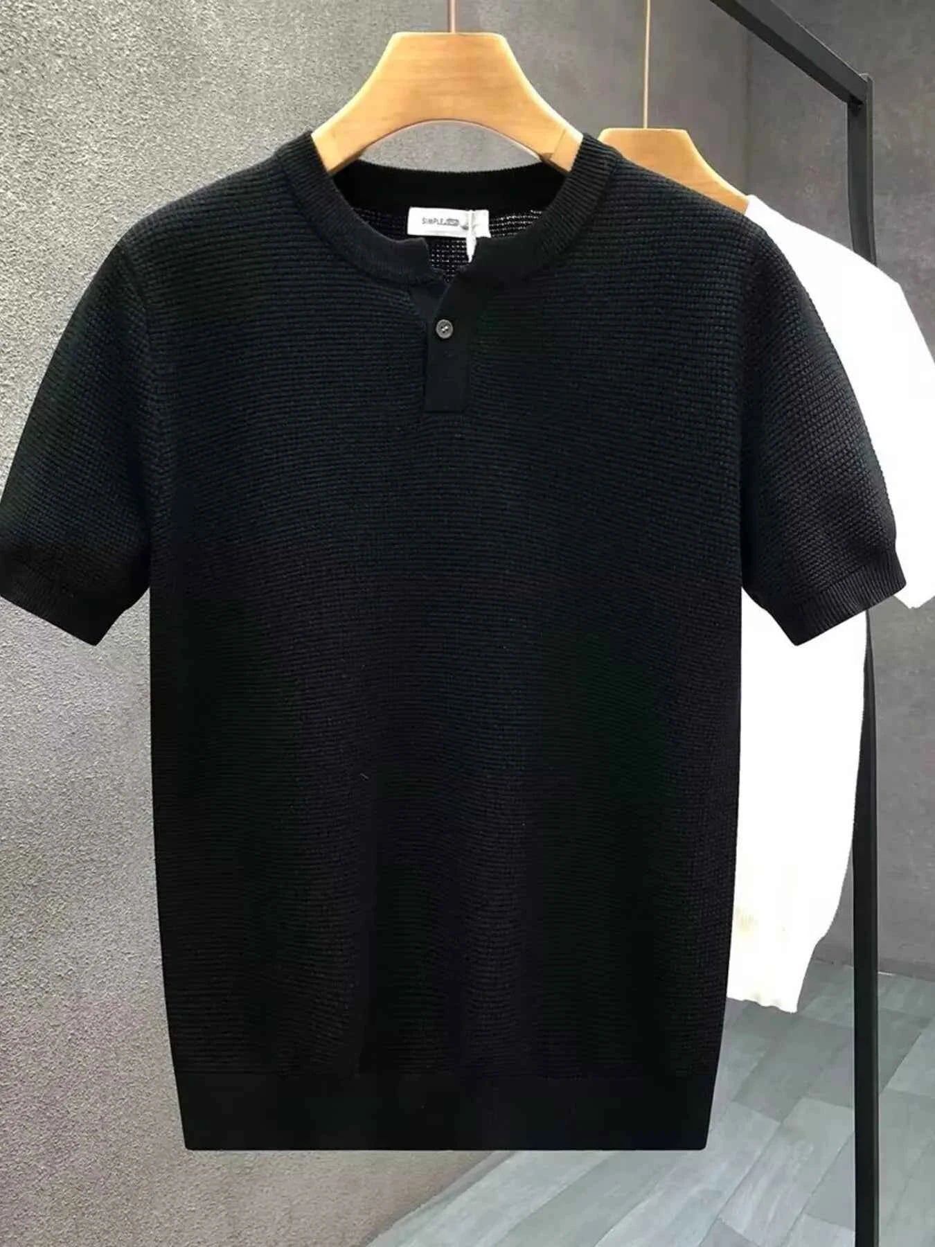 Men's Full Size Ribbed Henley Short Sleeve T-Shirt Plus Size