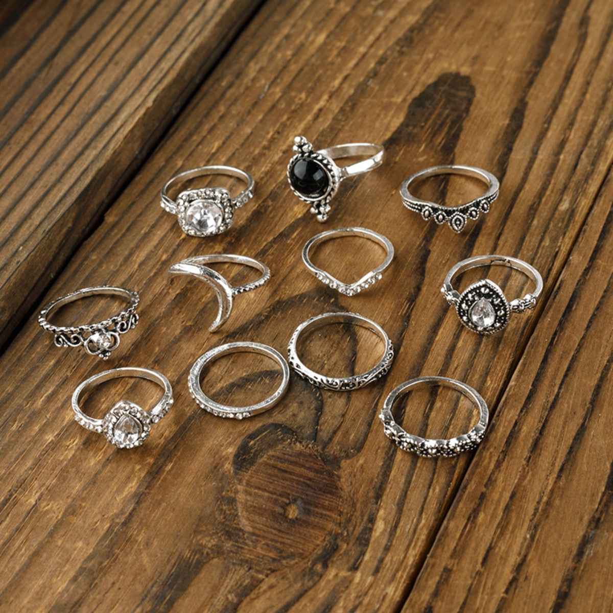 Alloy Synthetic Crystal 11-Piece Ring Set - Damned Threads
