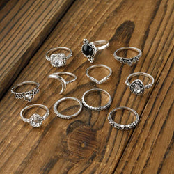 Alloy Synthetic Crystal 11-Piece Ring Set - Damned Threads
