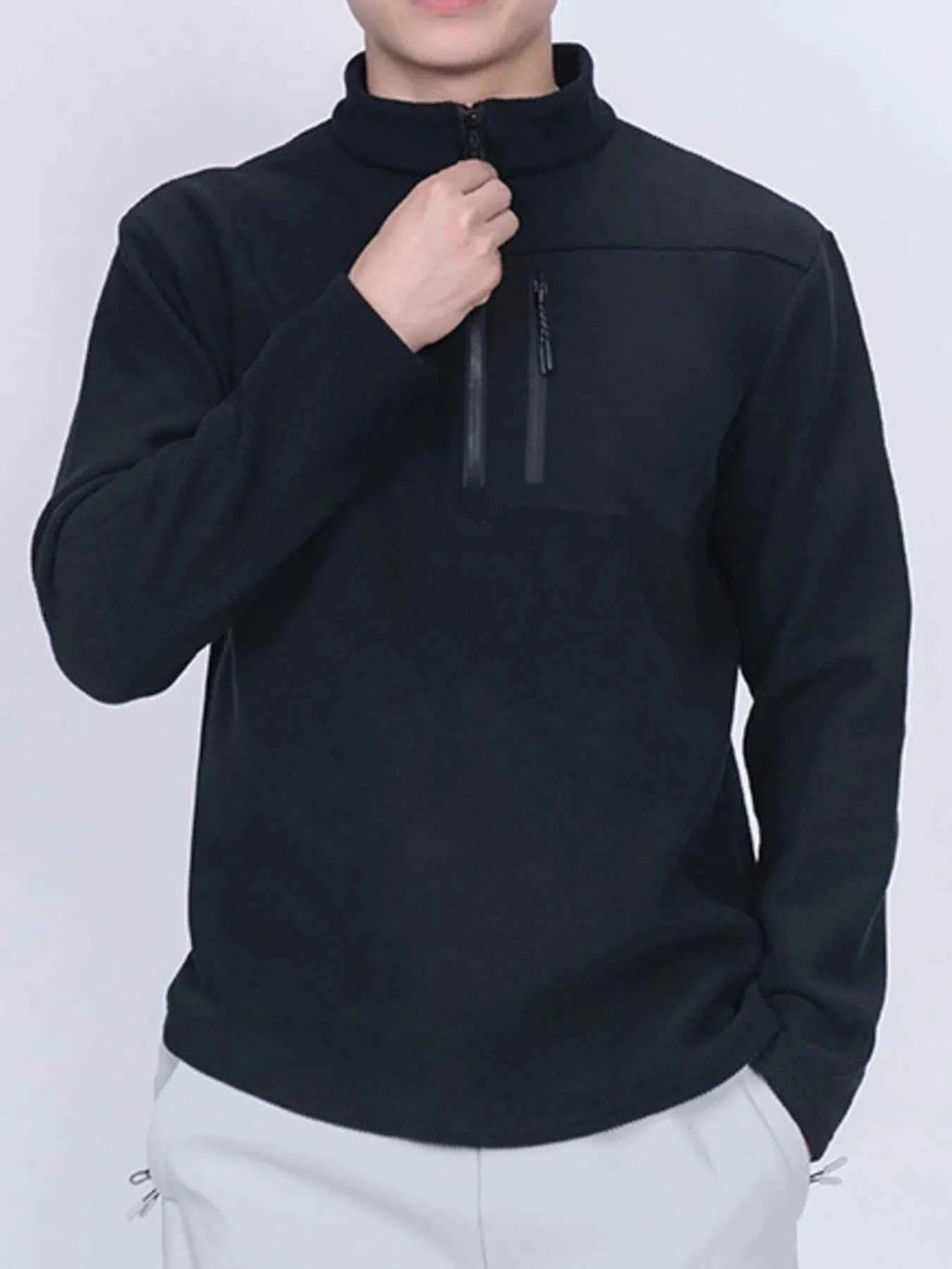Men's Plus Size Half-Zip Fleece Sweatshirt with Chest Pocket