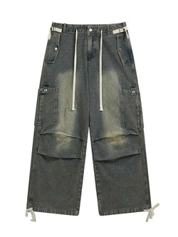 Men's Wide Leg Washed Cargo Jeans