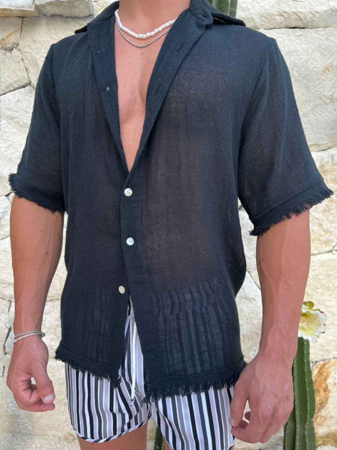 Men's Plus Size Raw Hem Button Down Collared Neck Shirt - Damned Threads